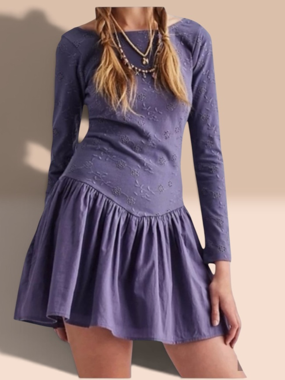 FREE PEOPLE SURLEY LONG SLEEVE MINIDRESS MEDIUM HERON BLUE
